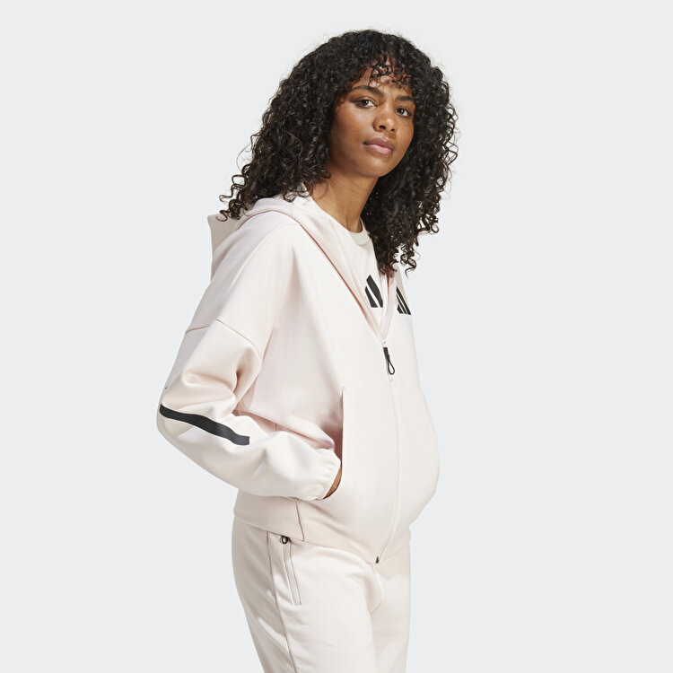 adidas Full Zip Z.N.E. Kadın Ekru Kapüşonlu Ceket JF4789 - Sporthink