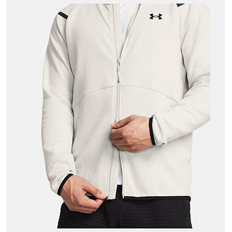 Under Armour Full Zip Hoodie Unstoppable Fleece Erkek Ekru Kapüşonlu Ceket