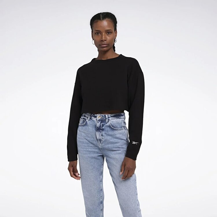 Reebok Activ Coll Dreamblend Mid Kadın Siyah Yuvarlak Yaka Sweatshirt