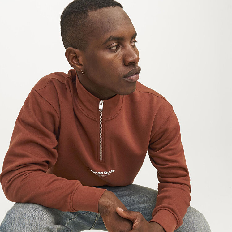 Jack&Jones Vesterbro Quarter Zip Erkek Turuncu Dik Yaka Sweatshirt