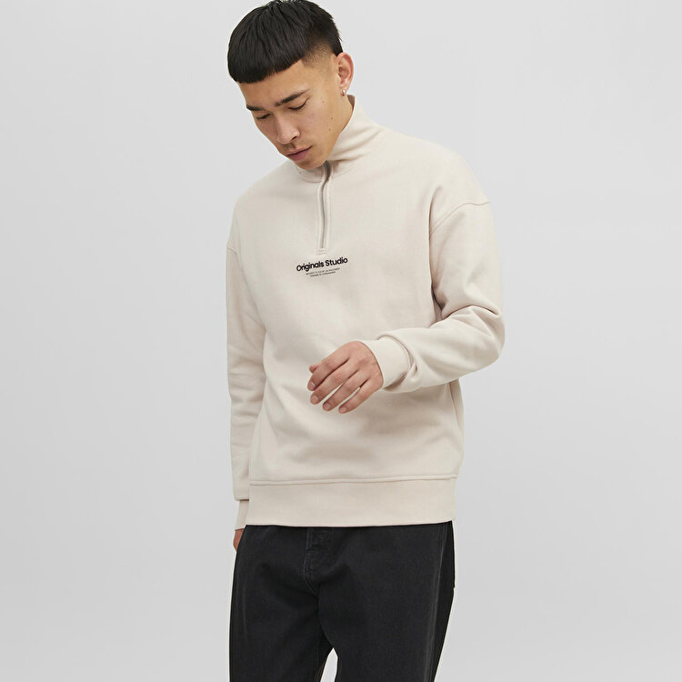 Jack&Jones Vesterbro Quarter Zip Erkek Bej Dik Yaka Sweatshirt