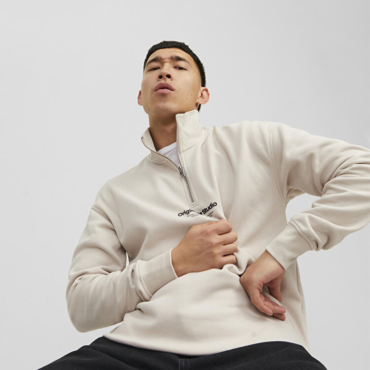 Jack&Jones Vesterbro Quarter Zip Erkek Bej Dik Yaka Sweatshirt