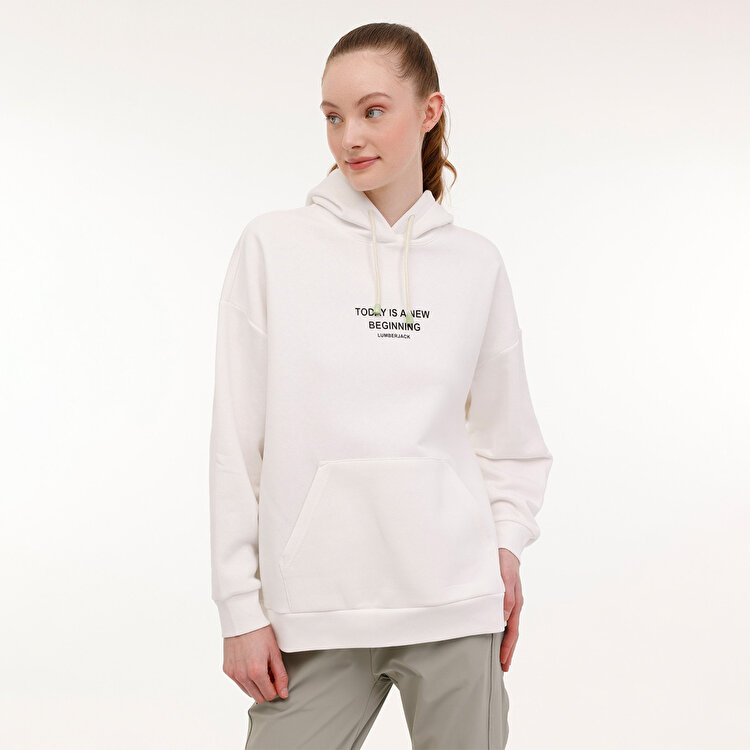 Lumberjack Belda Kadın Ekru Kapüşonlu Sweatshirt