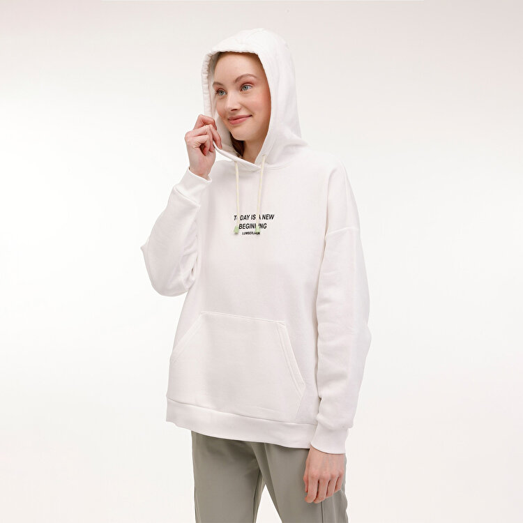 Lumberjack Belda Kadın Ekru Kapüşonlu Sweatshirt