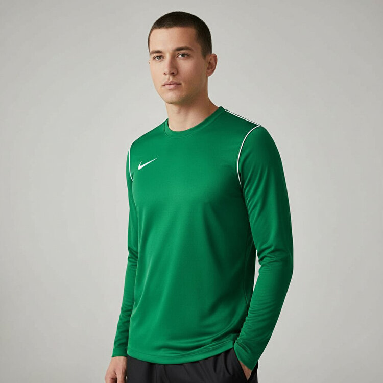 Nike Park 20 Crew Erkek Yeşil Yuvarlak Yaka Uzun Kol Tişört
