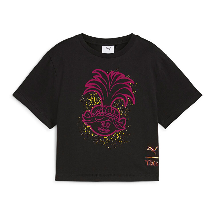 Puma Puma X Trolls Graphic Kız Çocuk Siyah Yuvarlak Yaka Tişört