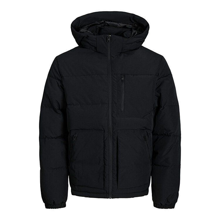 Jack&Jones Otto Puffer Erkek Siyah Kapüşonlu Mont 12258416-BLK