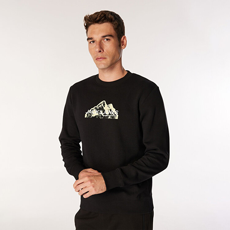 Jack&Jones Mountain Logo Erkek Siyah Yuvarlak Yaka Sweatshirt