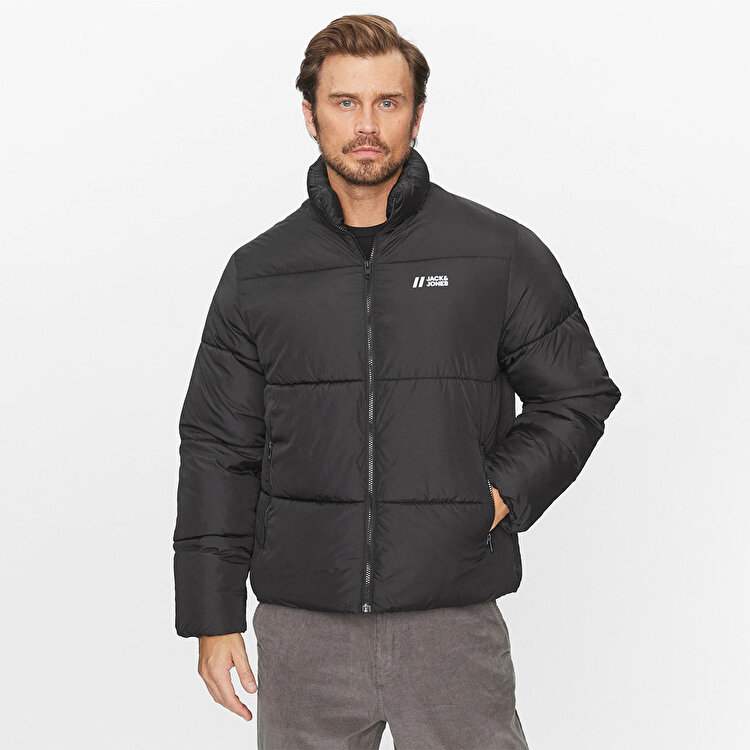 Jack&Jones Max Puffer Erkek Siyah Dik Yaka Mont