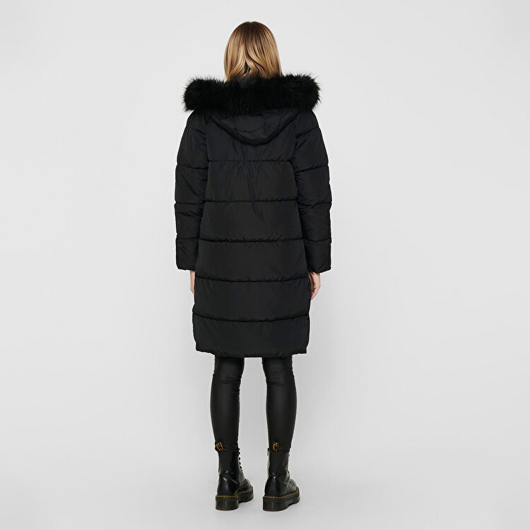 Only Monica Long Puffer Coat Kadın Siyah Kapüşonlu Mont