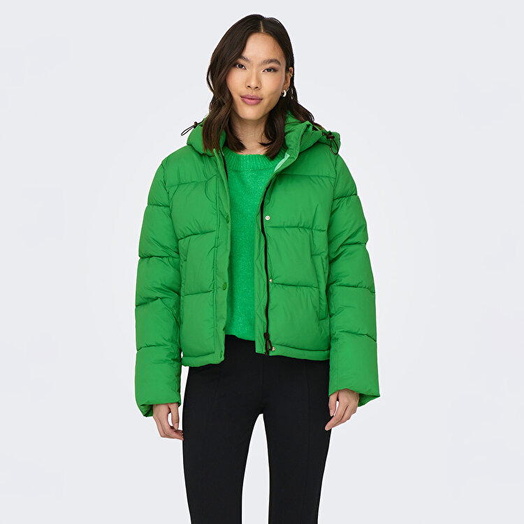 Only Ann Premium Puffer Short Otw Kadın Yeşil Kapüşonlu Mont