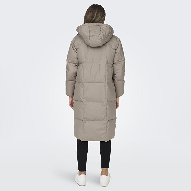 Only Vilma Down Long Coat Kadın Gri Kapüşonlu Mont