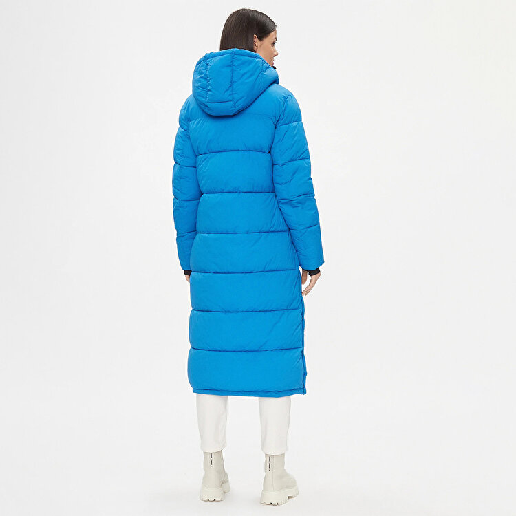 Only Ann Premium Puffer X-Long Otw Kadın Mavi Kapüşonlu Mont
