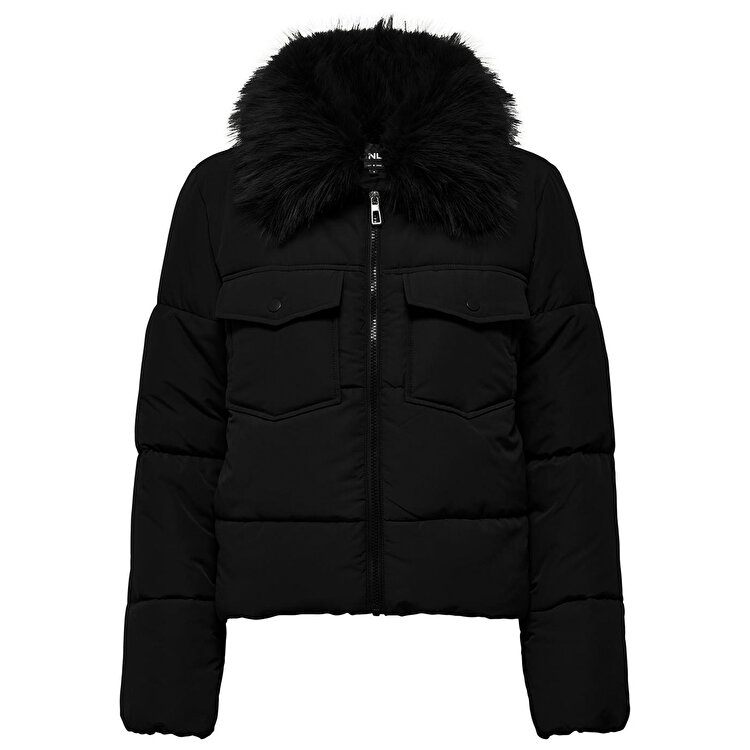 Only Maggi Fur Puffer Life Otw Kadın Siyah Kapüşonlu Mont 15322000