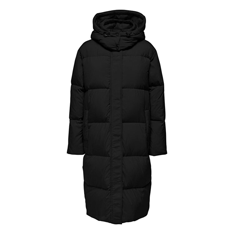 Only Vilma Down Long Coat Kadın Siyah Kapüşonlu Mont