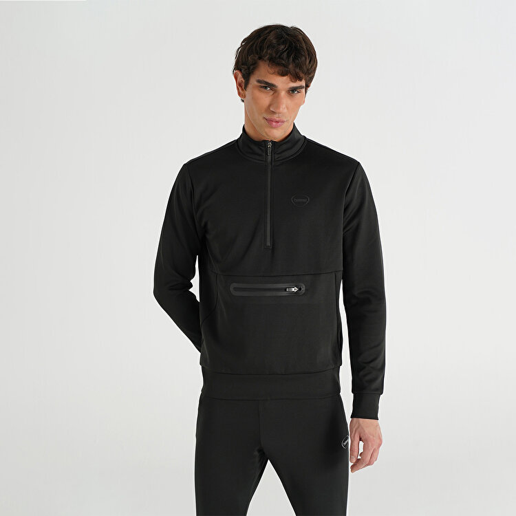 Hummel Loton Zip Neck Erkek Siyah Dik Yaka Sweatshirt