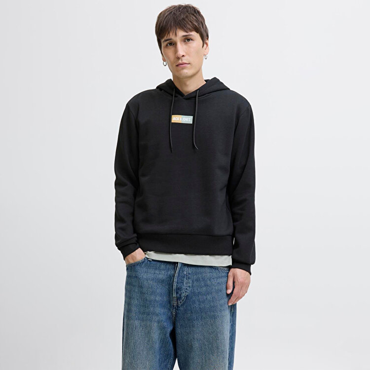 ポーやん Jack&Jones Pan Erkek Siyah Kapüşonlu Sweatshirt 12278618-BLK
