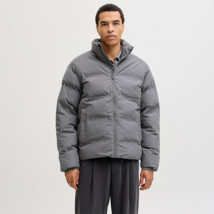Jack&Jones Soho Puffer Collar Erkek Gri Dik Yaka Mont