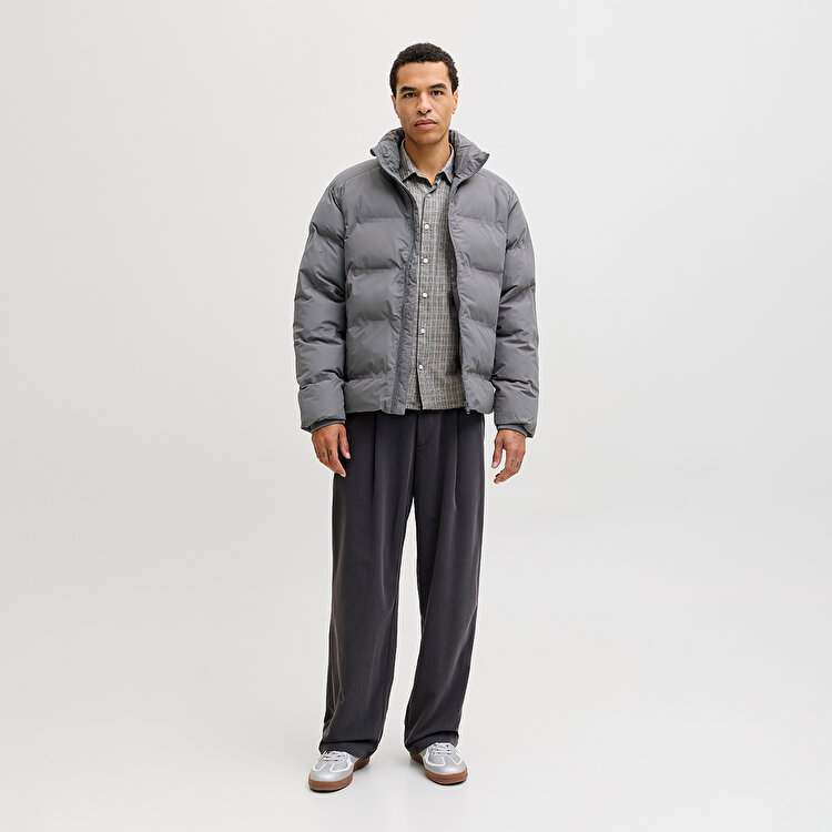 Jack&Jones Soho Puffer Collar Erkek Gri Dik Yaka Mont