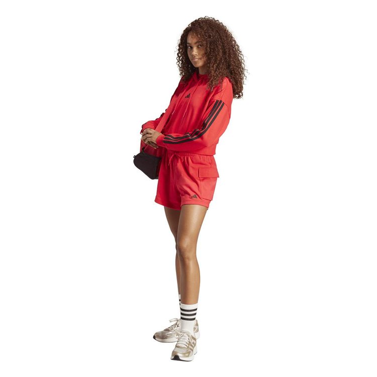 adidas Essentials 3-Stripes French Terry Crop Kadın Kırmızı Kapüşonlu ...