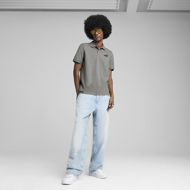 Puma Essentials No 1 Logo Pique Erkek Gri Polo Yaka Tişört