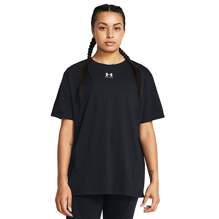 Under Armour Campus Oversize Kadın Siyah Yuvarlak Yaka Tişört