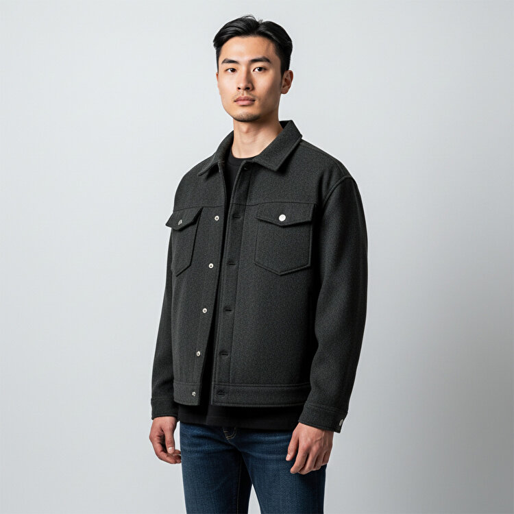 Jack&Jones Ridgewood Melange Overshirt Erkek Siyah Ceket 12266397