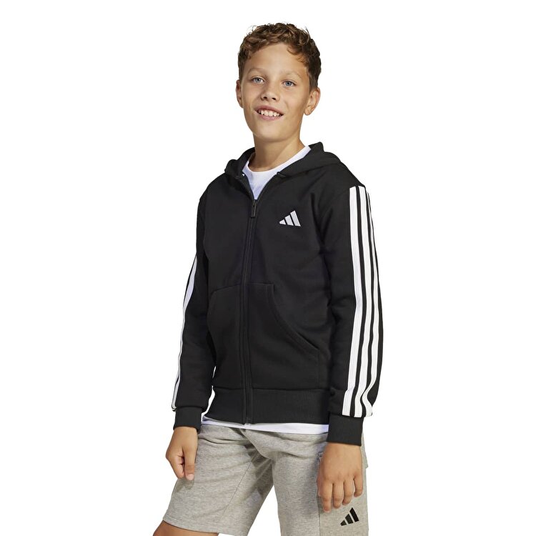 adidas 3 Stripes Fleece Çocuk Siyah Kapüşonlu Ceket