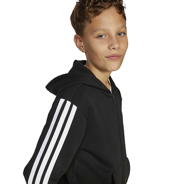 adidas 3 Stripes Fleece Çocuk Siyah Kapüşonlu Ceket