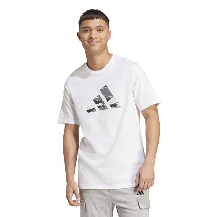 adidas Camo Logo Erkek Beyaz Bisiklet Yaka Tişört