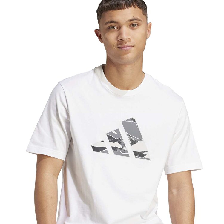 adidas Camo Logo Erkek Beyaz Bisiklet Yaka Tişört