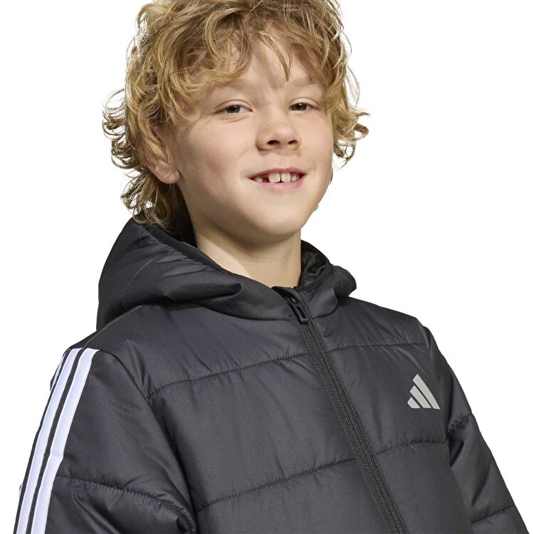 adidas Essentials 3 Stripes Çocuk Siyah Kapüşonlu Ceket