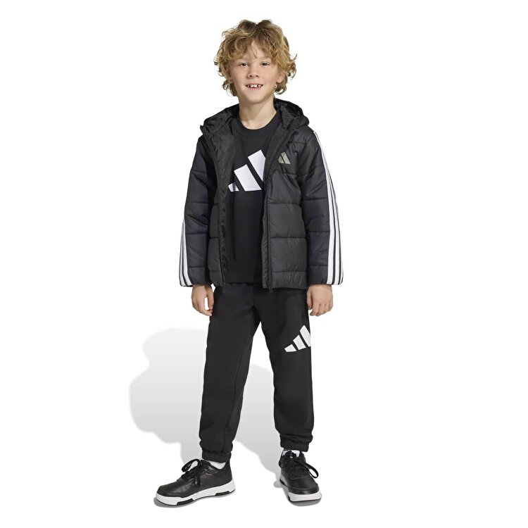 adidas Essentials 3 Stripes Çocuk Siyah Kapüşonlu Ceket
