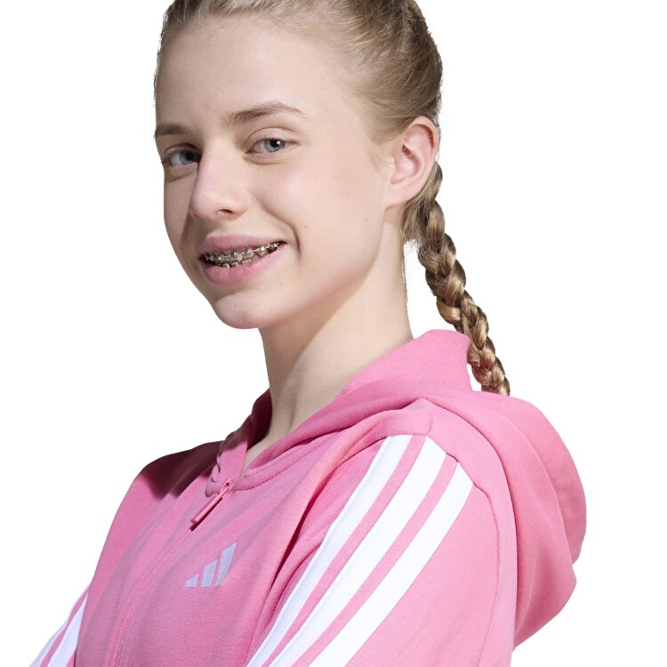 adidas 3 Stripes French Terry Full Zip Cr Kız Çocuk Pembe Kapüşonlu Ceket