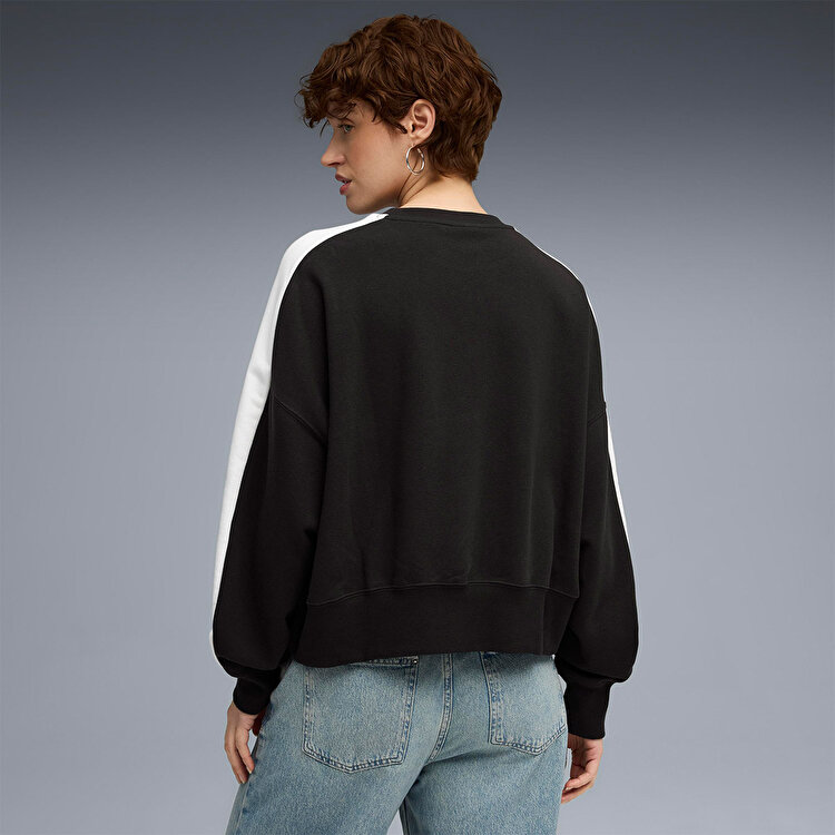 Puma T7 Over Oversized Crew Kadın Siyah Yuvarlak Yaka Sweatshirt