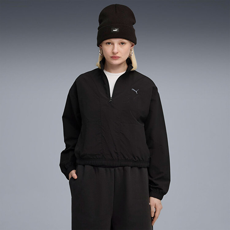 Puma Woven Half Zip Crew Kadın Siyah Klasik Yaka Sweatshirt