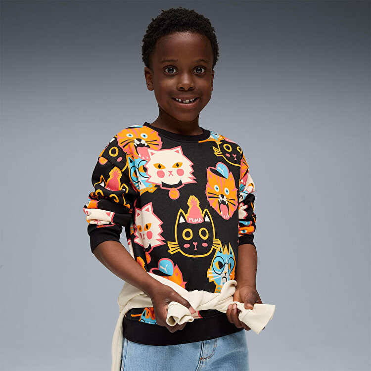 Puma Moody Cat Crew Çocuk Siyah Bisiklet Yaka Sweatshirt