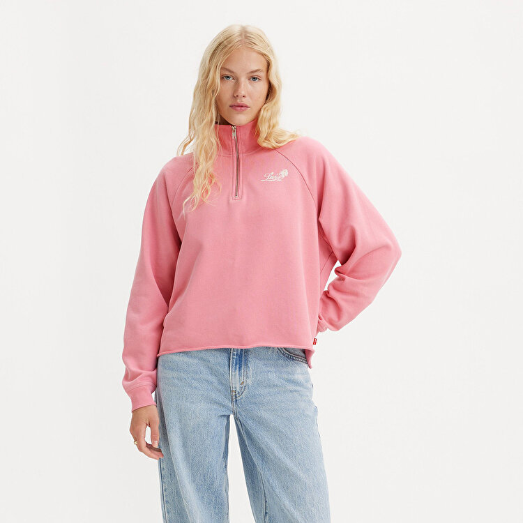 Levi's Graphic Dillon Quarter Zip Kadın Pembe Dik Yaka Sweatshirt