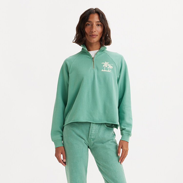 Levi's Graphic Dillon Quarter Zip Kadın Yeşil Dik Yaka Sweatshirt