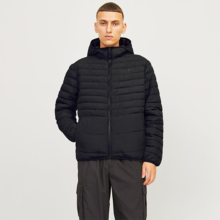 Jack&Jones State Packable Puffer Hood Erkek Siyah Kapüşonlu Mont