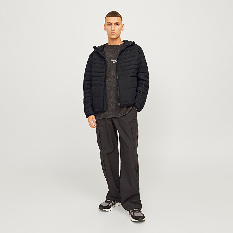Jack&Jones State Packable Puffer Hood Erkek Siyah Kapüşonlu Mont