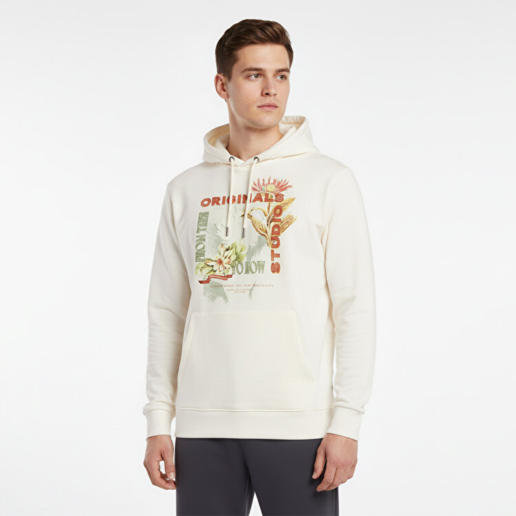 Jack&Jones Lucca Graphic Erkek Ekru Kapüşonlu Sweatshirt