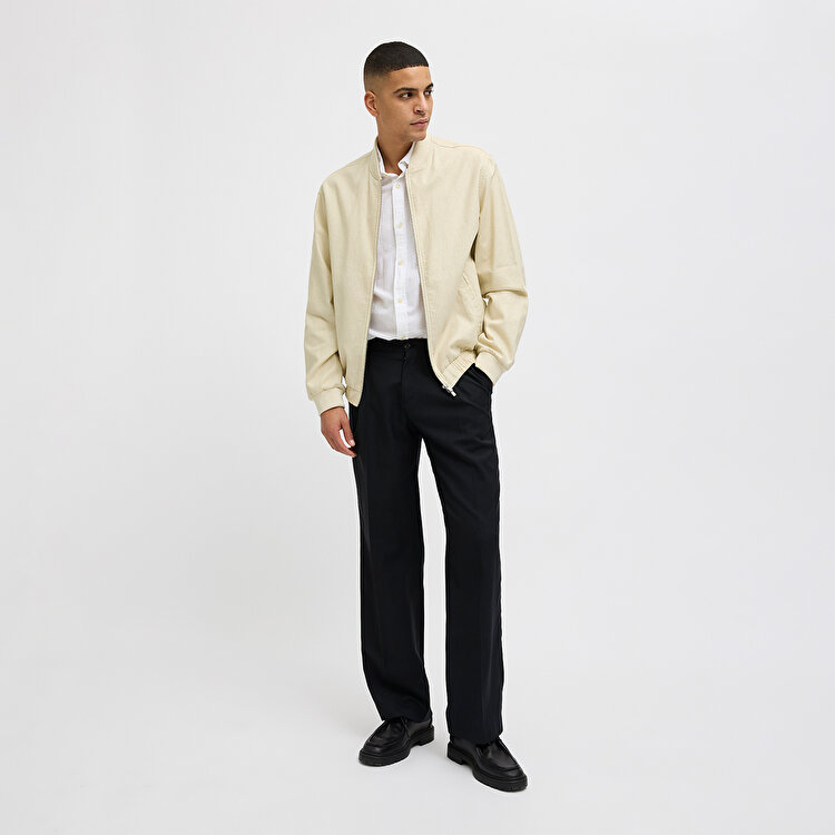 Jack&Jones Blaleister Linen Blend Bomber Erkek Bej Klasik Yaka Ceket