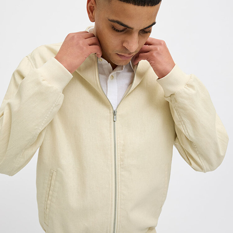 Jack&Jones Blaleister Linen Blend Bomber Erkek Bej Klasik Yaka Ceket