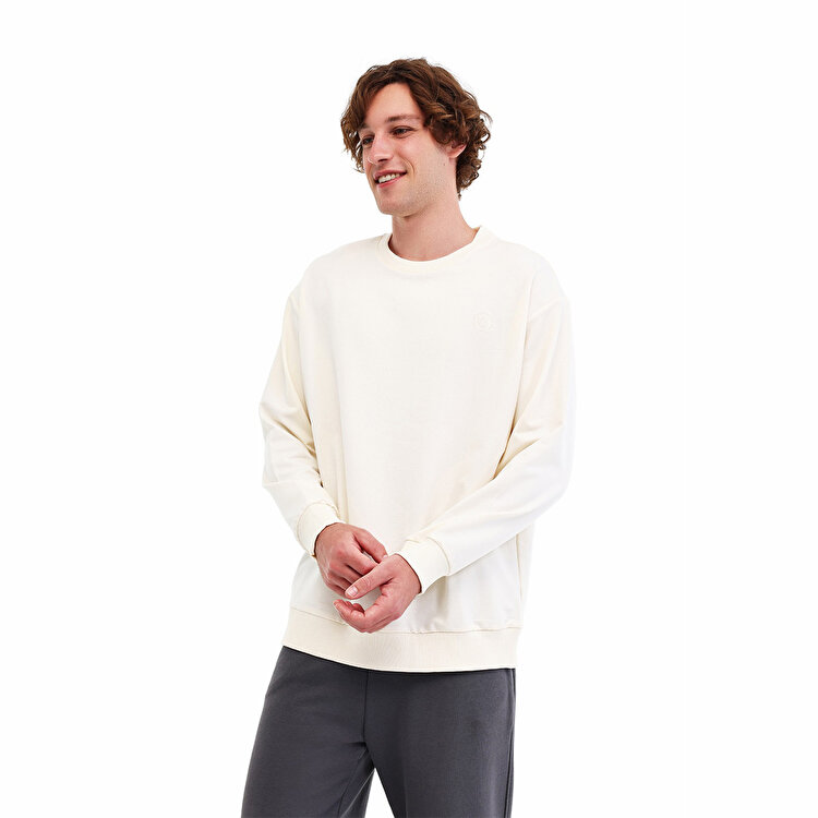 Lumberjack SN75 Erkek Ekru Bisiklet Yaka Sweatshirt 102024364
