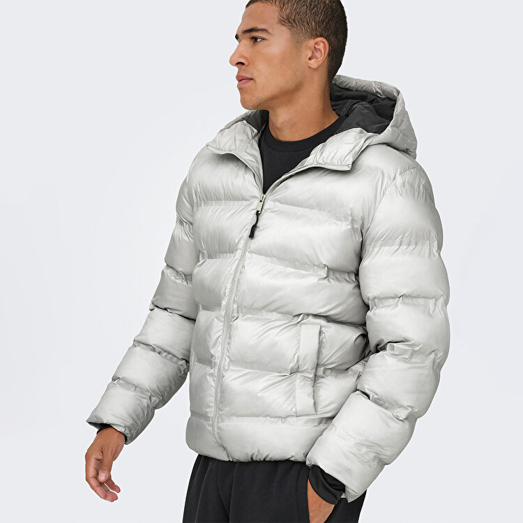 Only&Sons Union Seamless Life Puffer Erkek Gri Kapüşonlu Mont