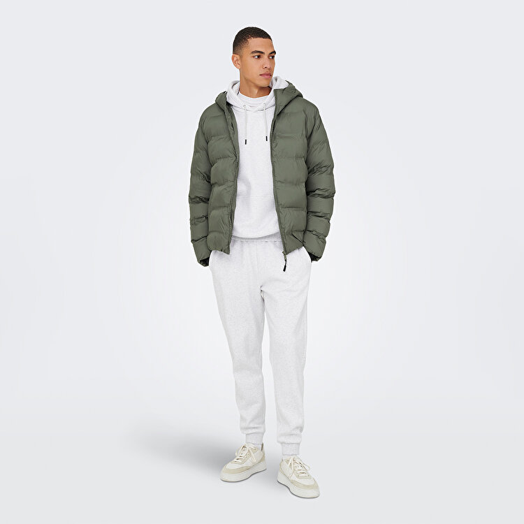 Only&Sons Union Seamless Life Puffer Erkek Gri Kapüşonlu Mont
