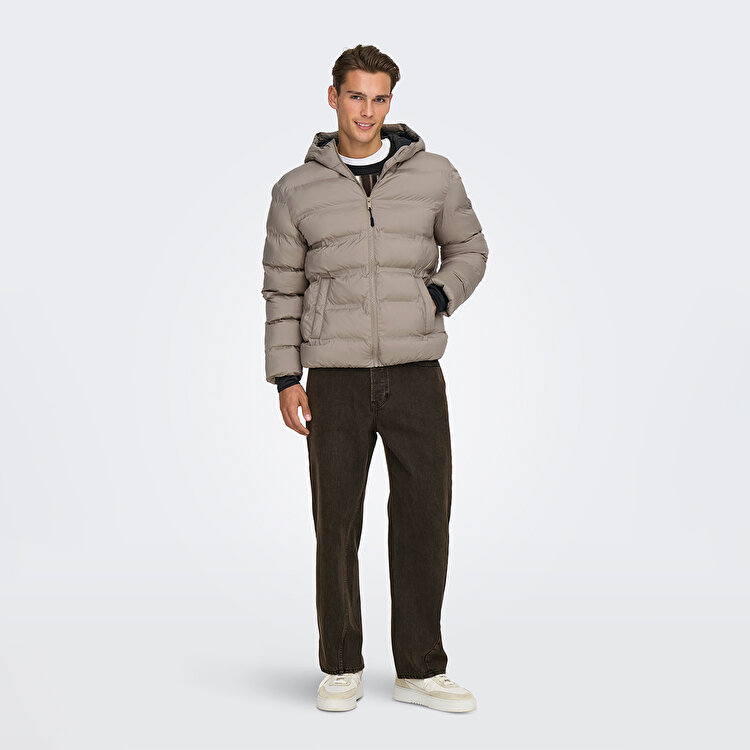 Only&Sons Union Seamless Life Puffer Erkek Bej Kapüşonlu Mont