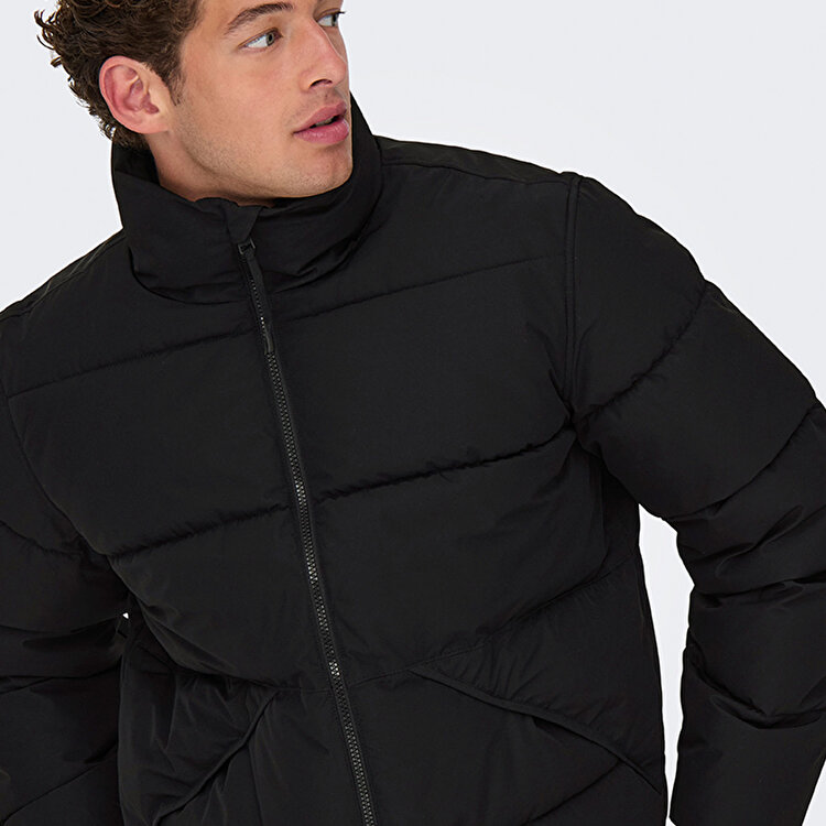Only&Sons Pack Life Puffer Erkek Siyah Dik Yaka Mont