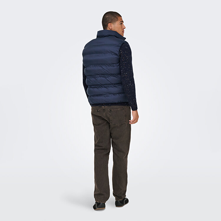 Only&Sons Union Seamless Life Puffer Erkek Lacivert Dik Yaka Yelek